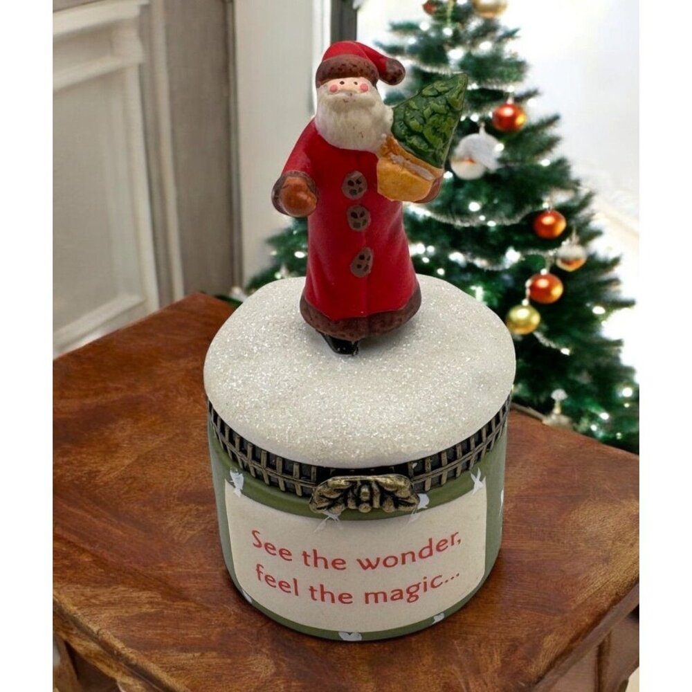 Vintage Hallmark Santa Claus Christmas Trinket Box See The Wonder Feel The Magic